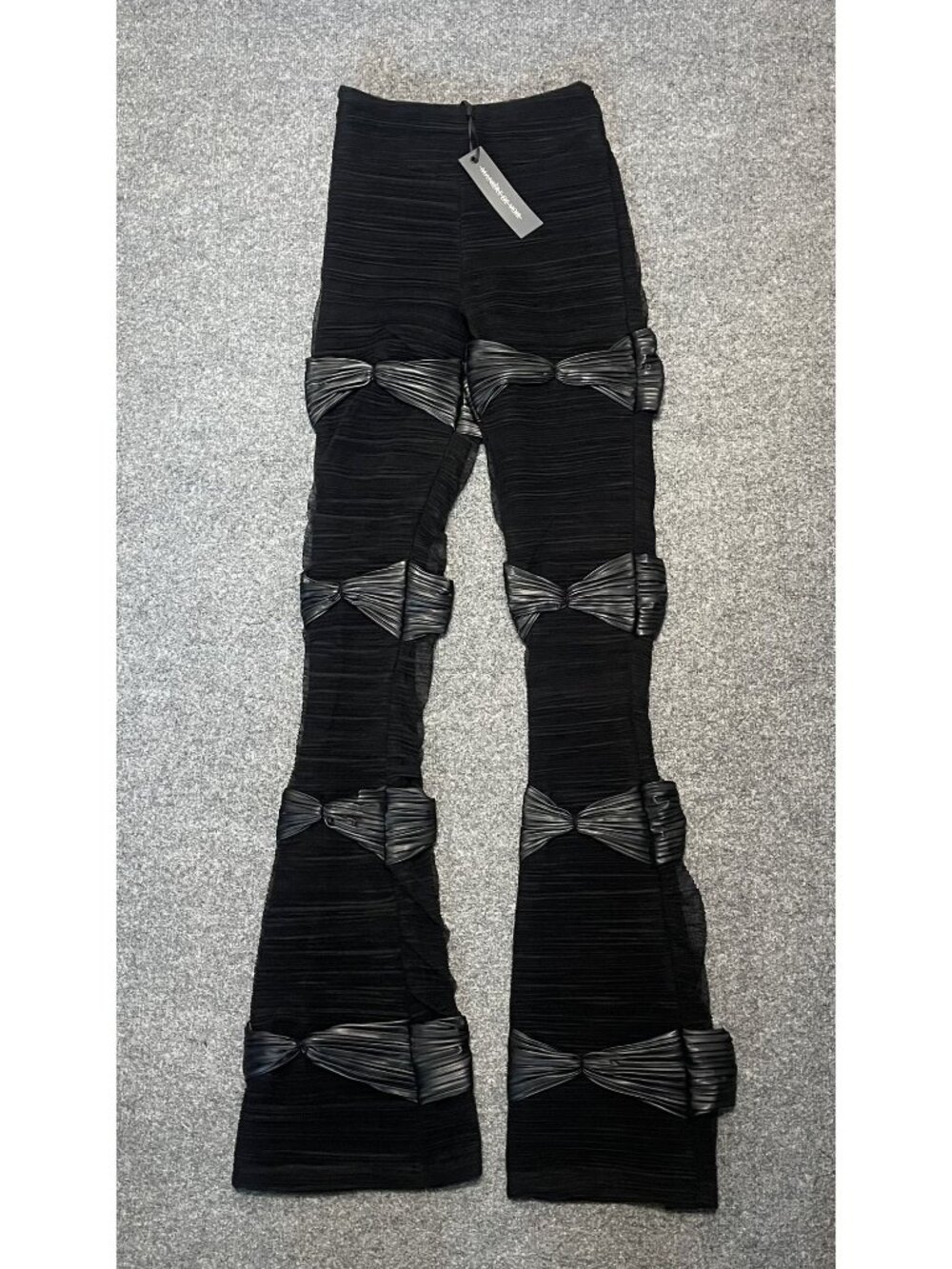 Manière De Voir Black Textured Mesh Overlay Flare Pants UK 4 / US 0 Womens